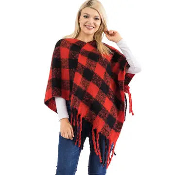 Checkered Blanket Pullover Poncho