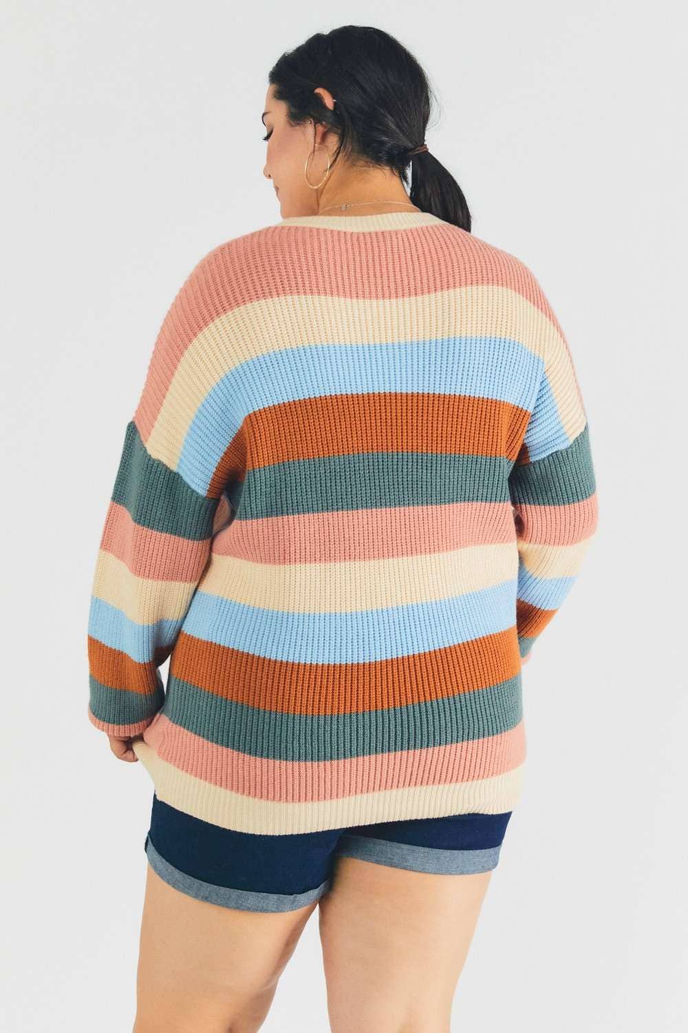 MULTI STRIPE ROUND NECK LONG SLEEVE SWEATER
