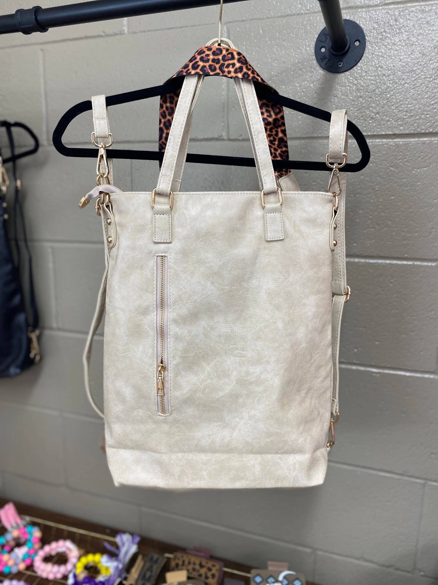 Vegan Leather Backpack Convertible Crossbody Bag