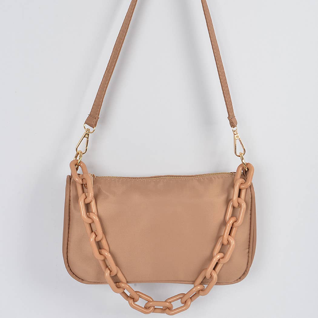 Nylon Shoulder Bag w/Acrylic Chain