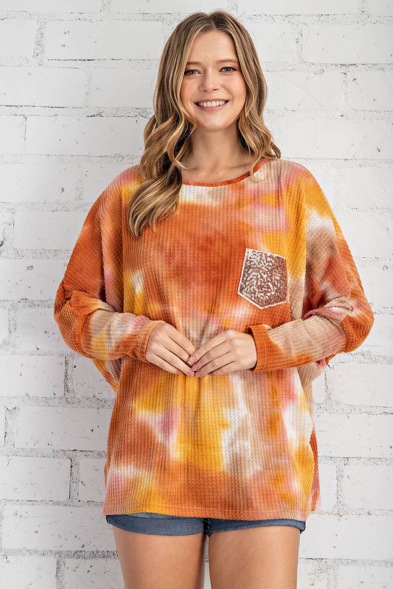TIE DYE WAFFLE DOLMAN TOP