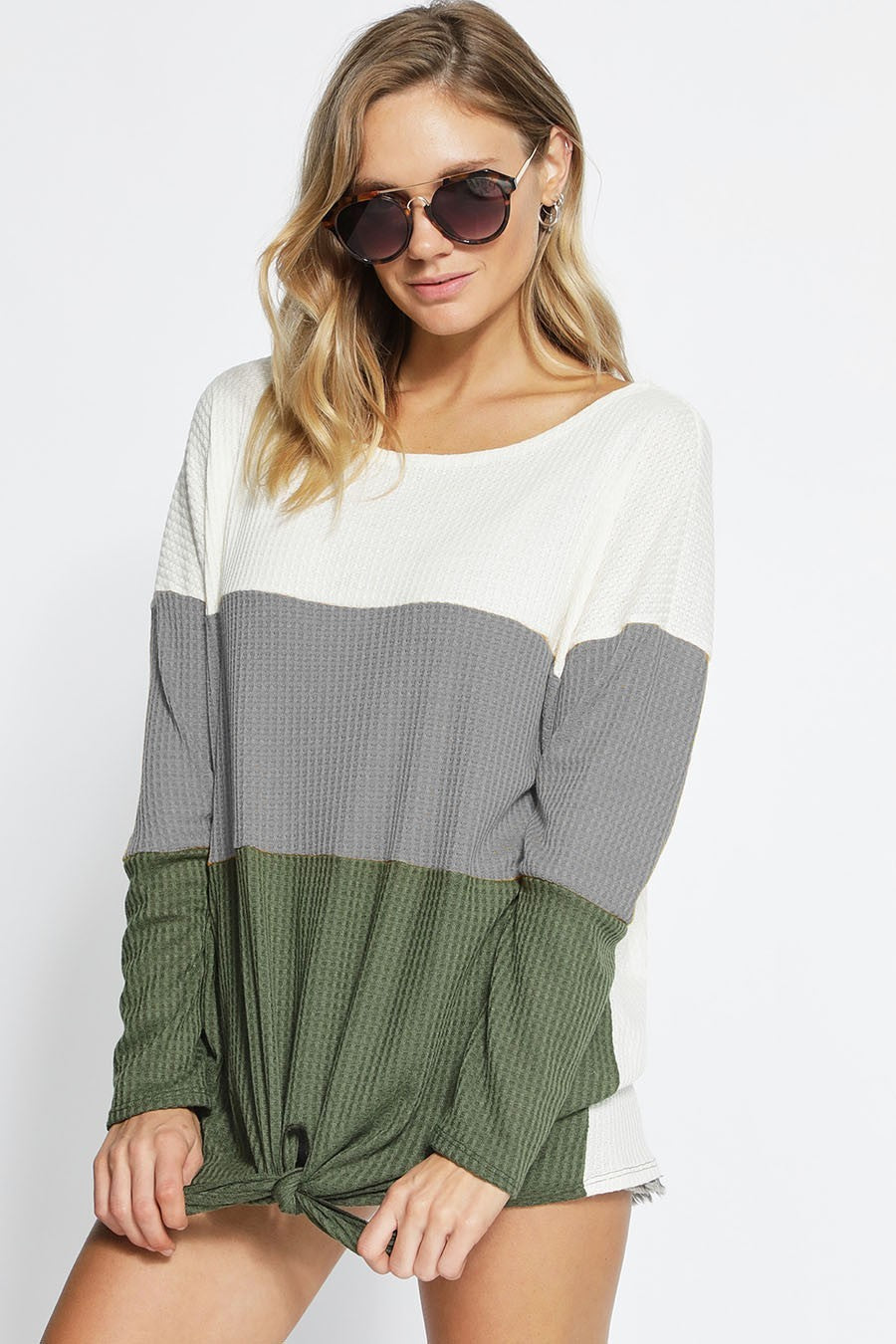 Color Block Waffle Top