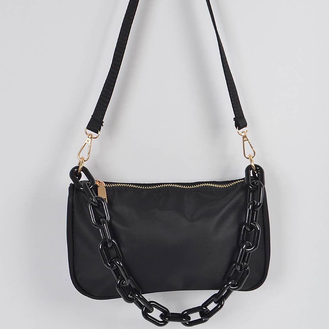 Nylon Shoulder Bag w/Acrylic Chain