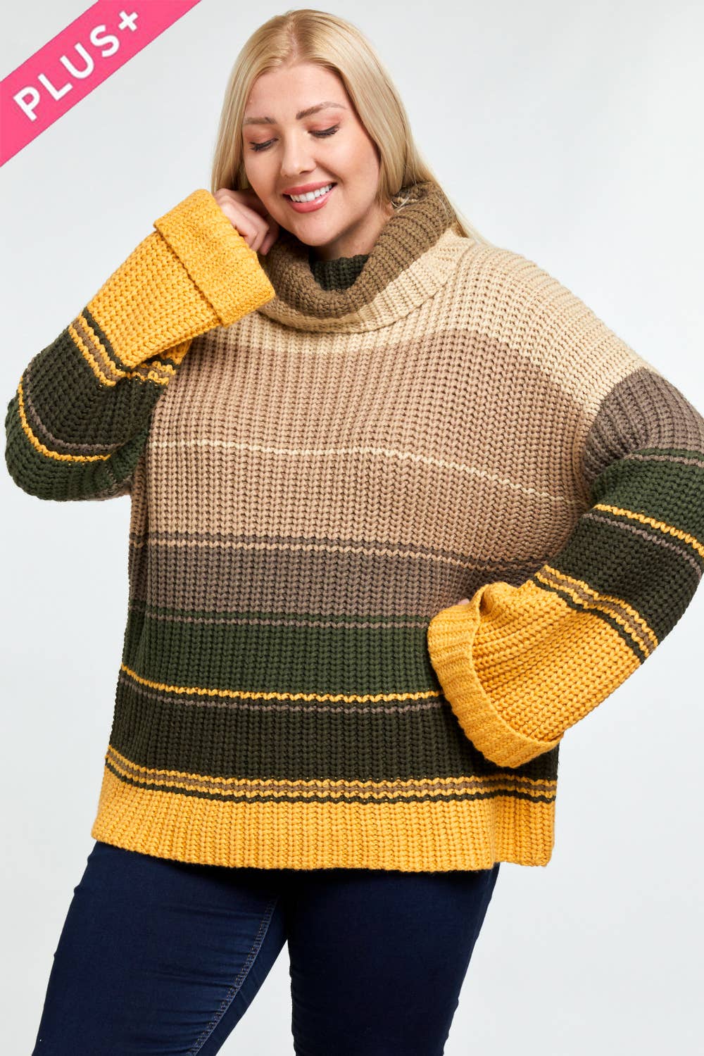 COLOR BLOCK TURTLE NECK LONG SLEEVE SWEATER