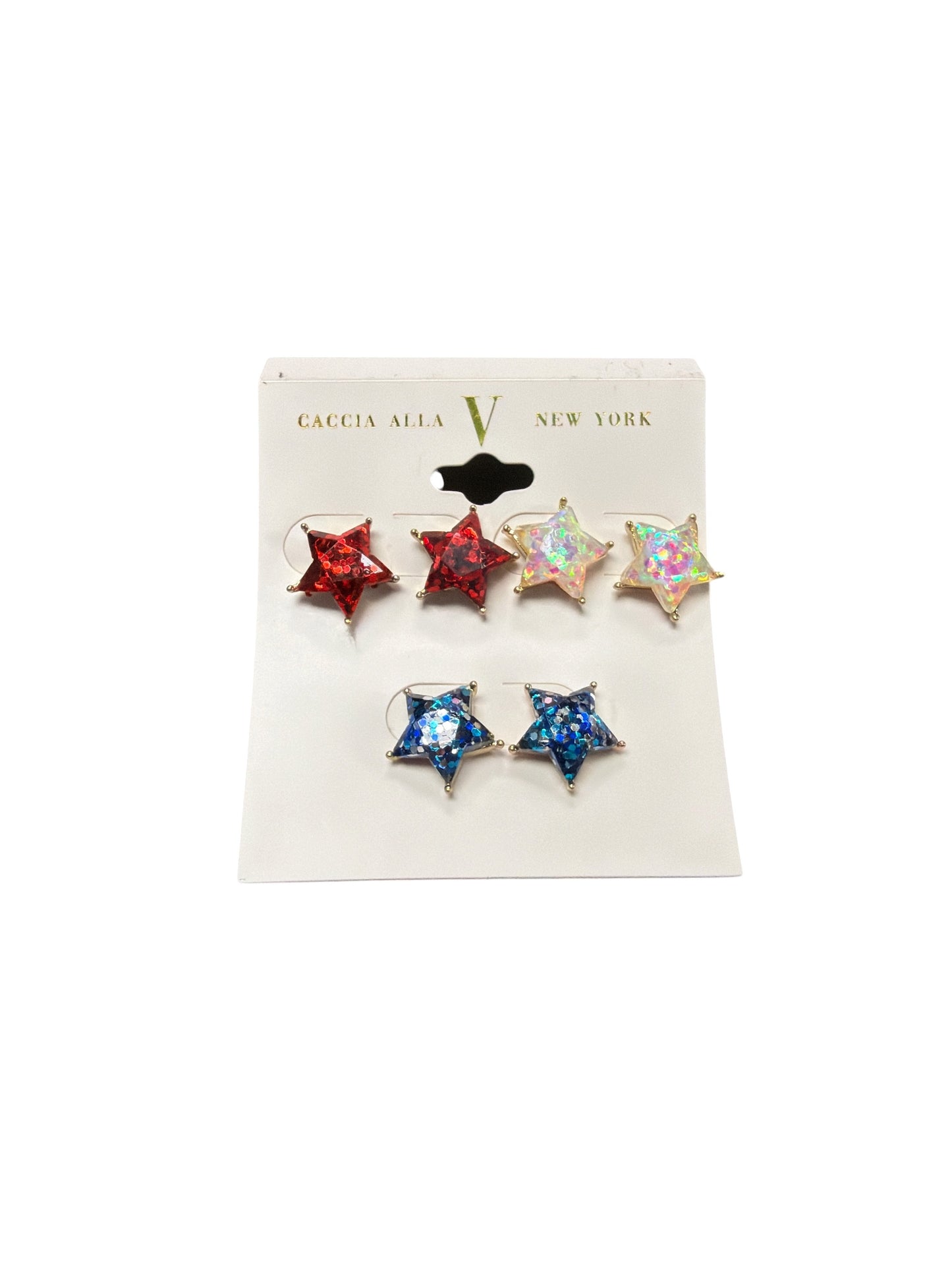 3 Pack Red White Blue Star Earring