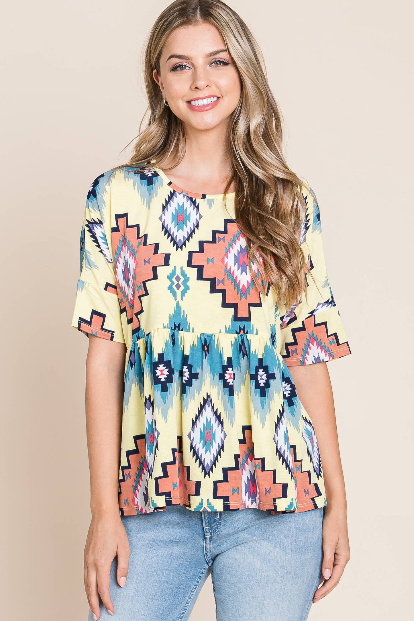 AZTEC PRINT PEPLUM TOP