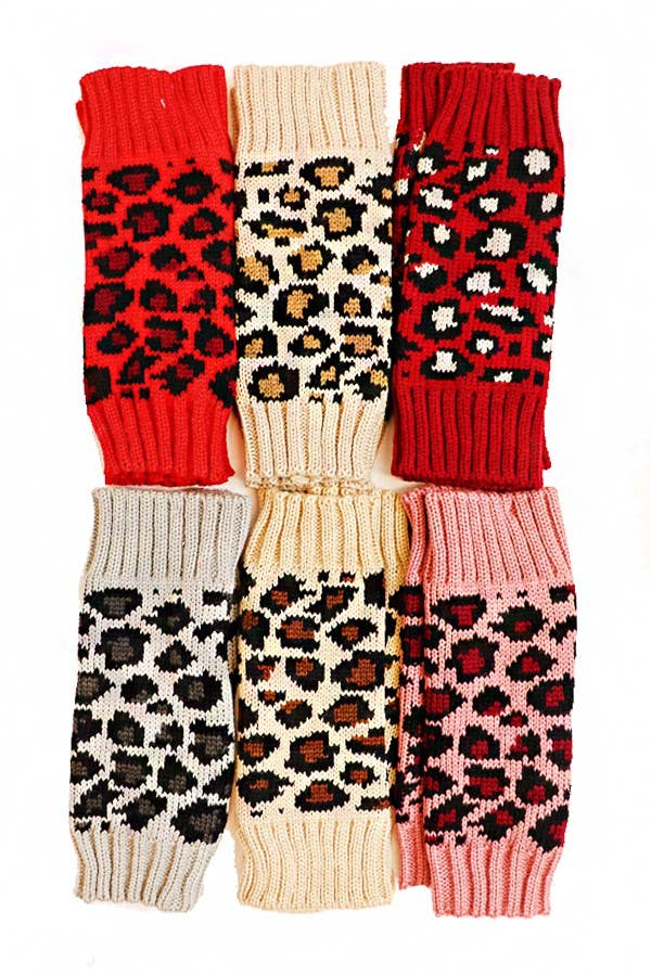 Leopard Print Knit Gloves
