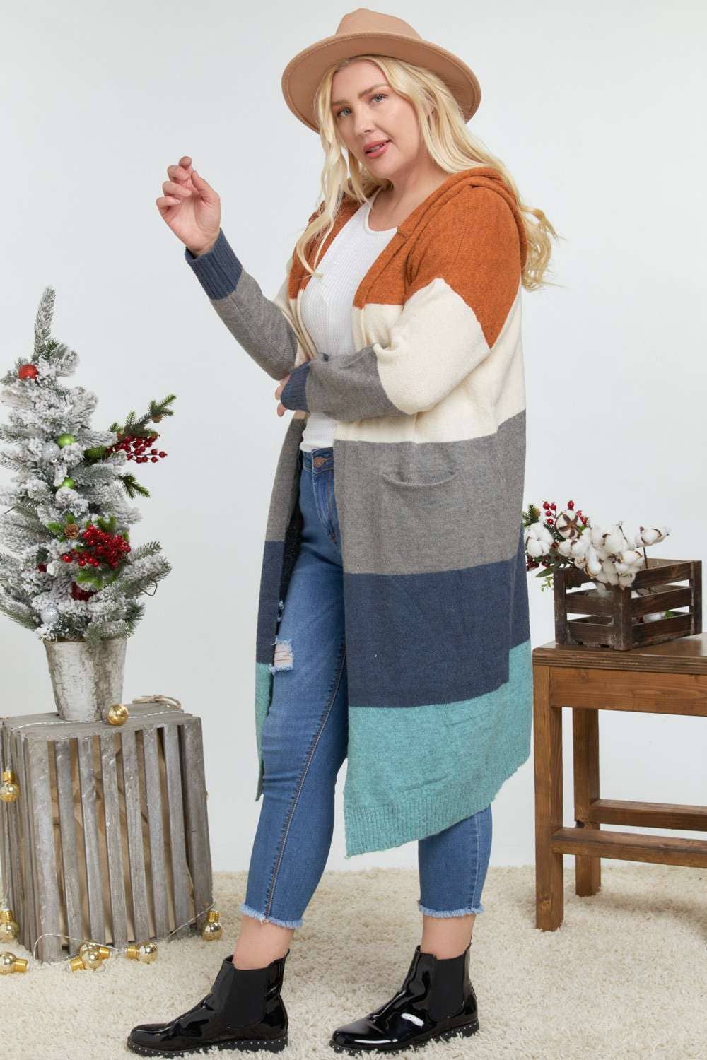 COLOR BLOCK HOODIE OPEN CARDIGAN