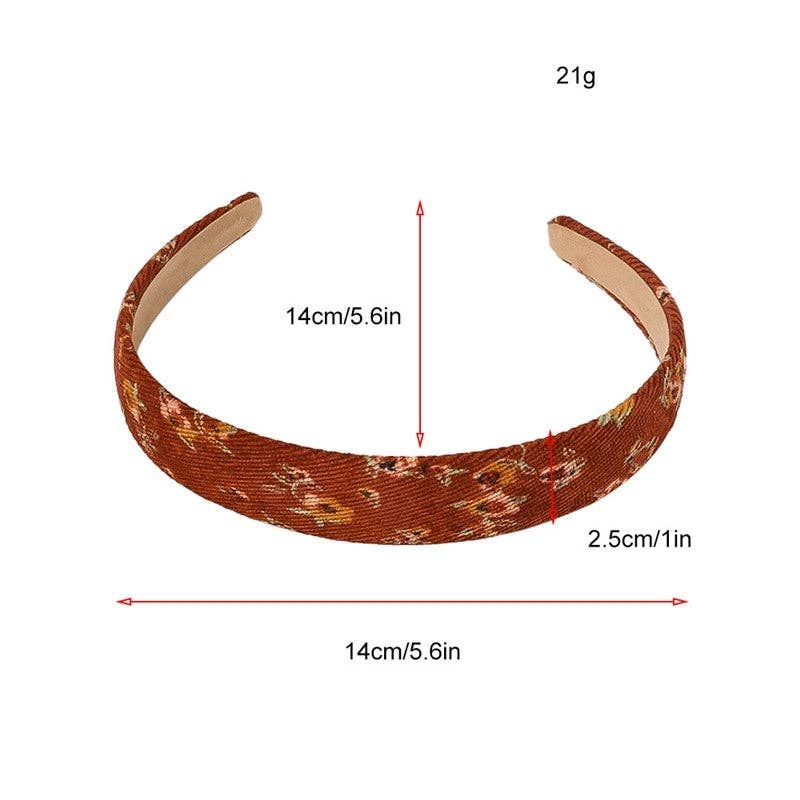 Retro Corduroy Floral Print Plaid Headband