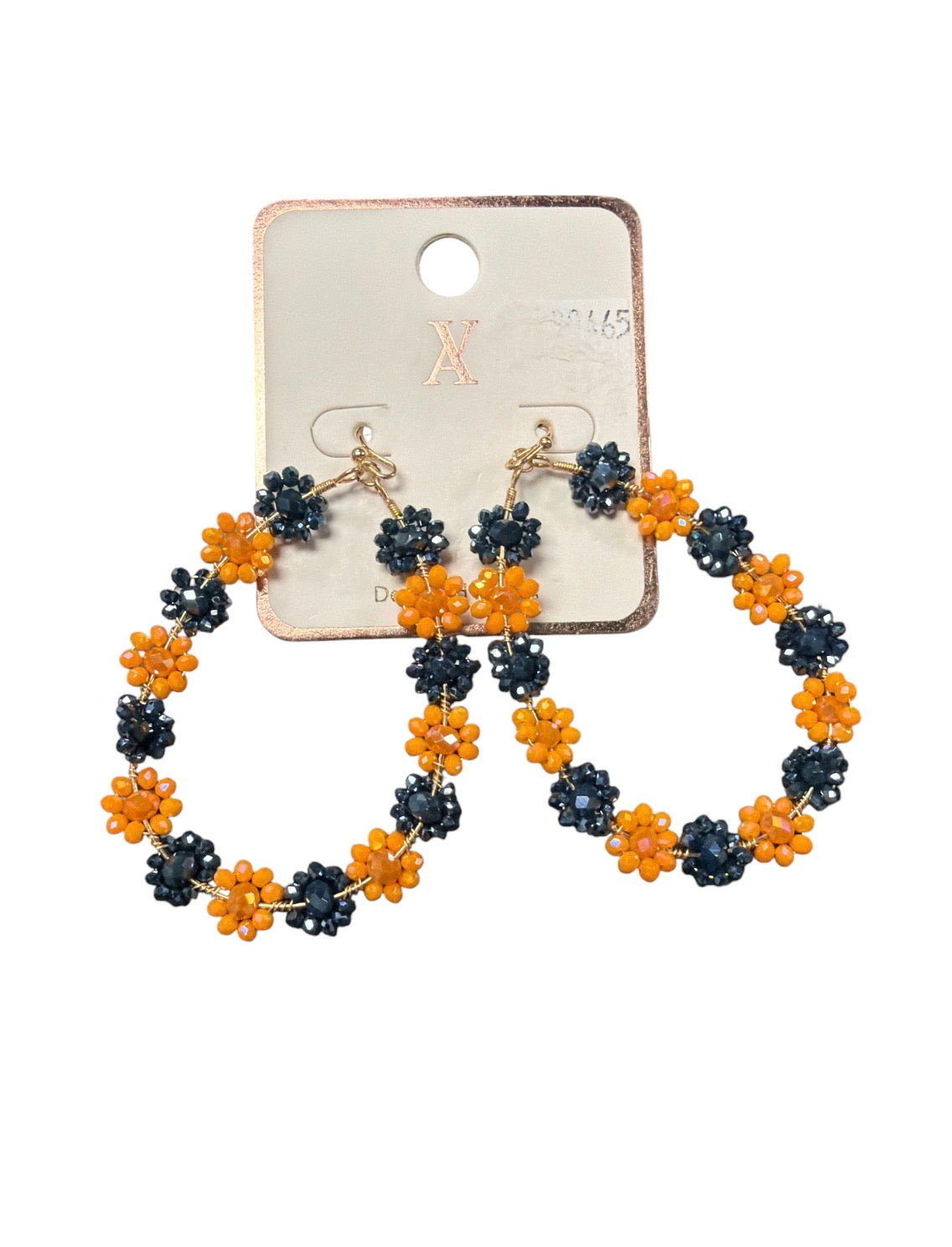 Flower Navy/Orange Drop Earrings