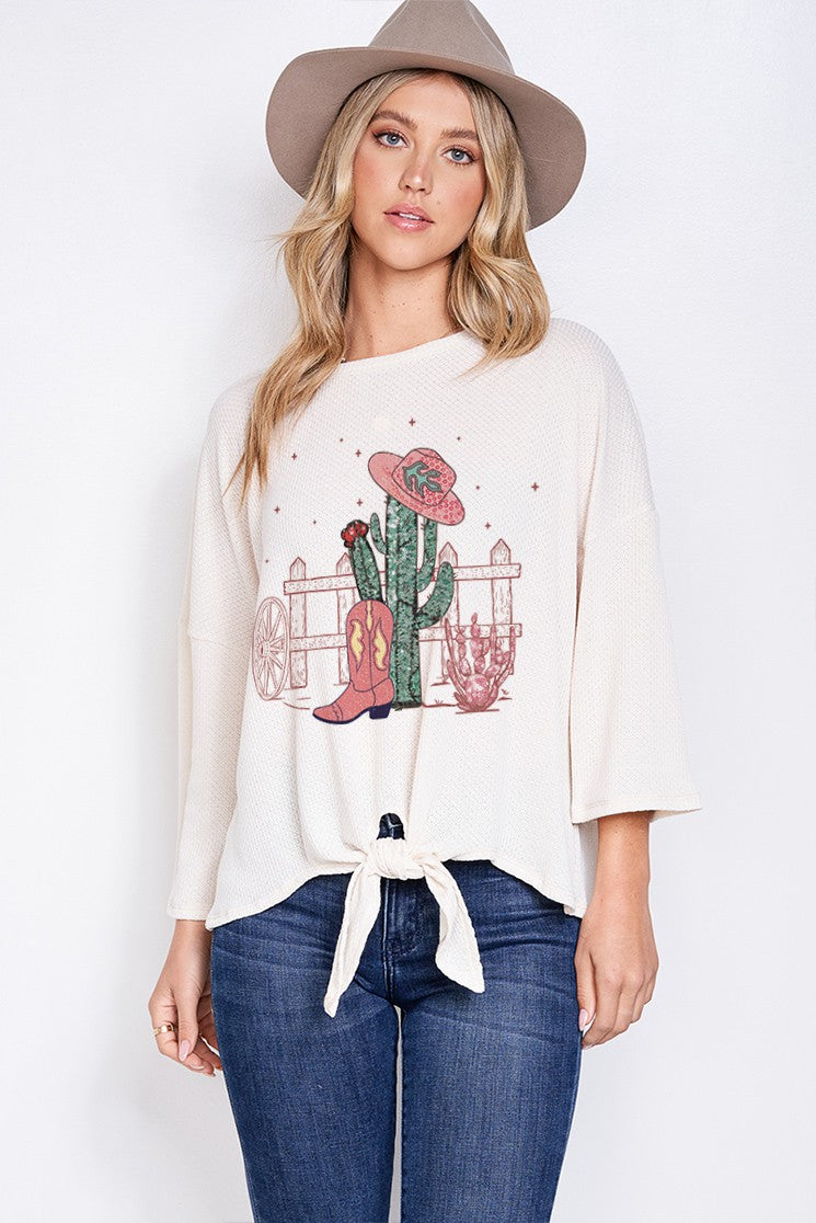 Western Print Tie Front Top