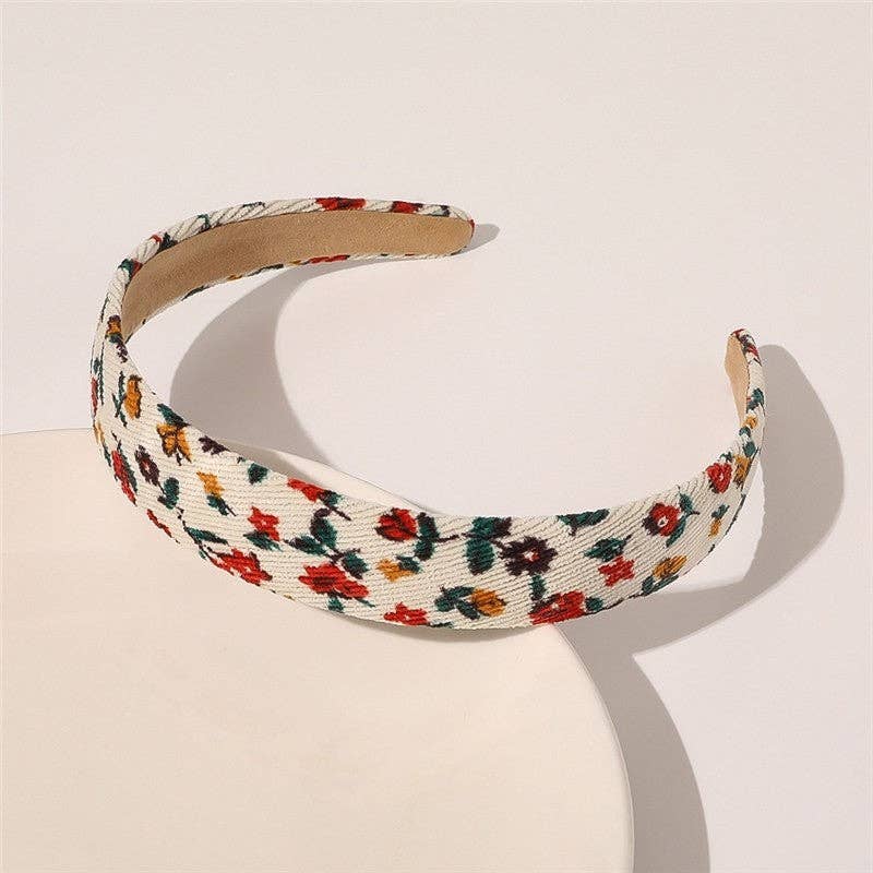 Retro Corduroy Floral Print Plaid Headband