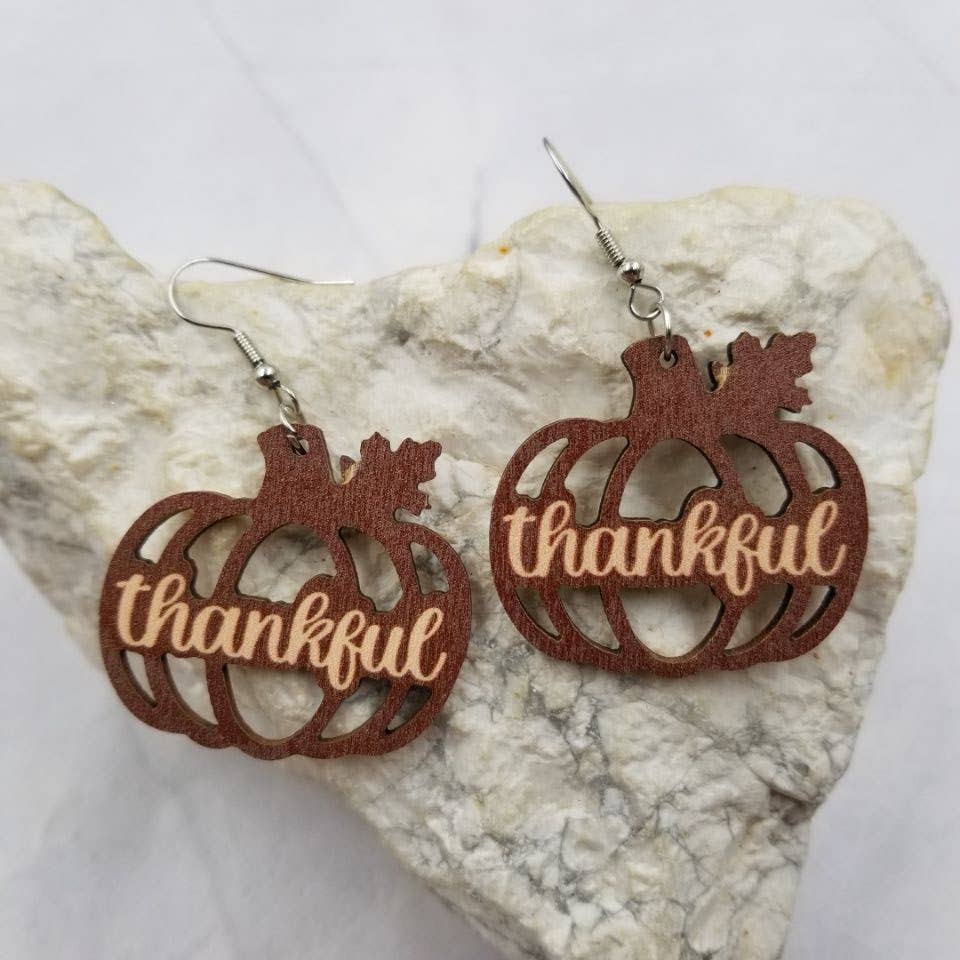 Thankful Pumpkin Wooden Farrings