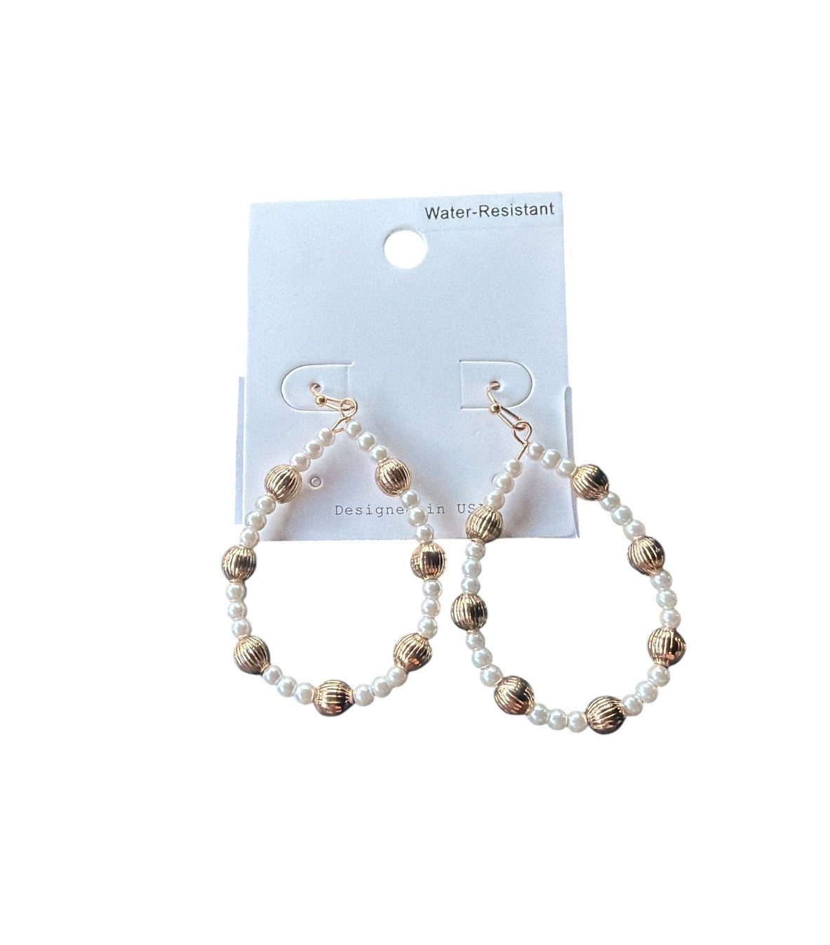 Water Resistant Pearl Gold Earrings
