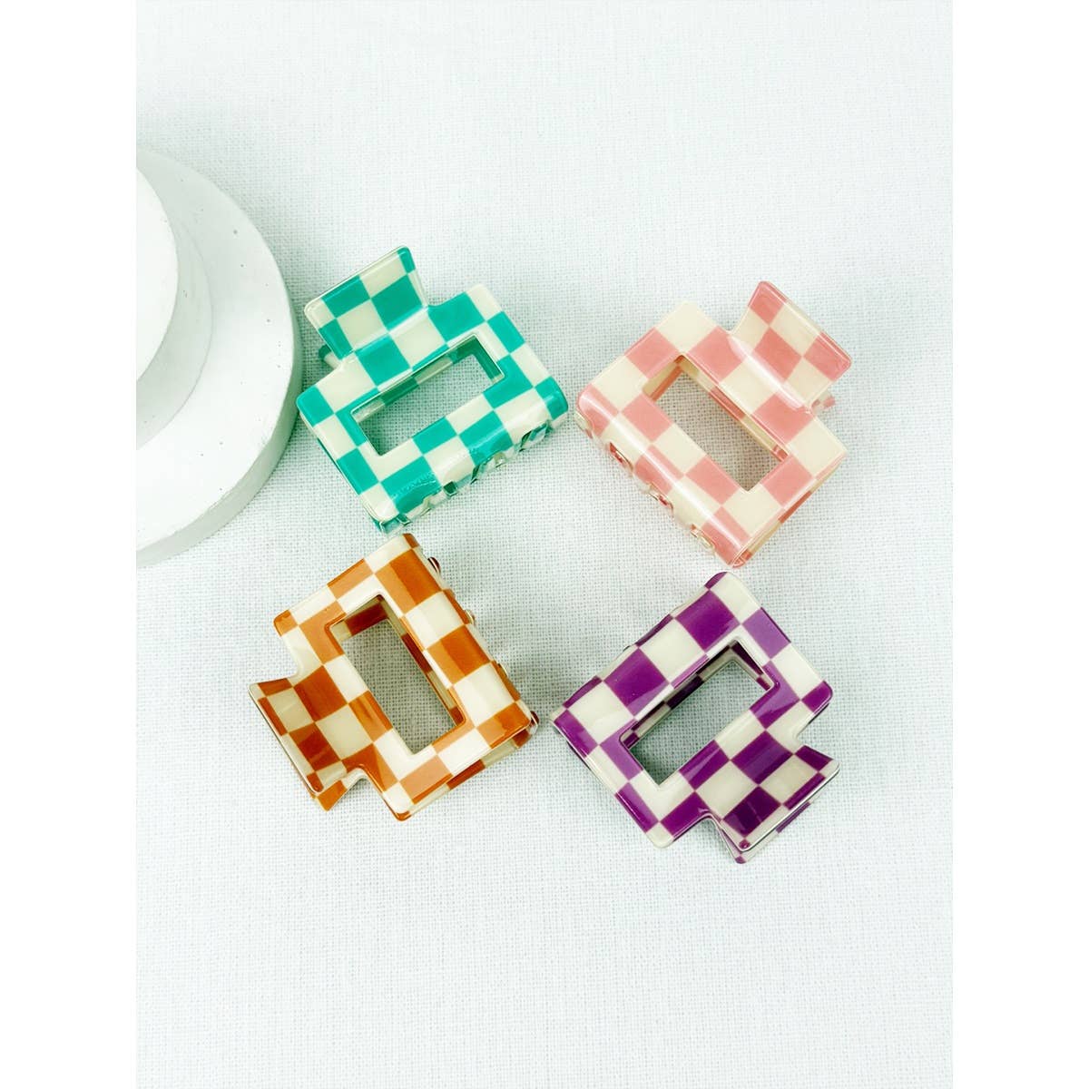 Colorful Checkered Medium Size Hair Claw