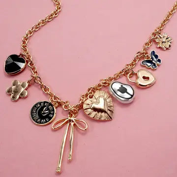 Charm Necklace Heart Clock Bow Lock Charms