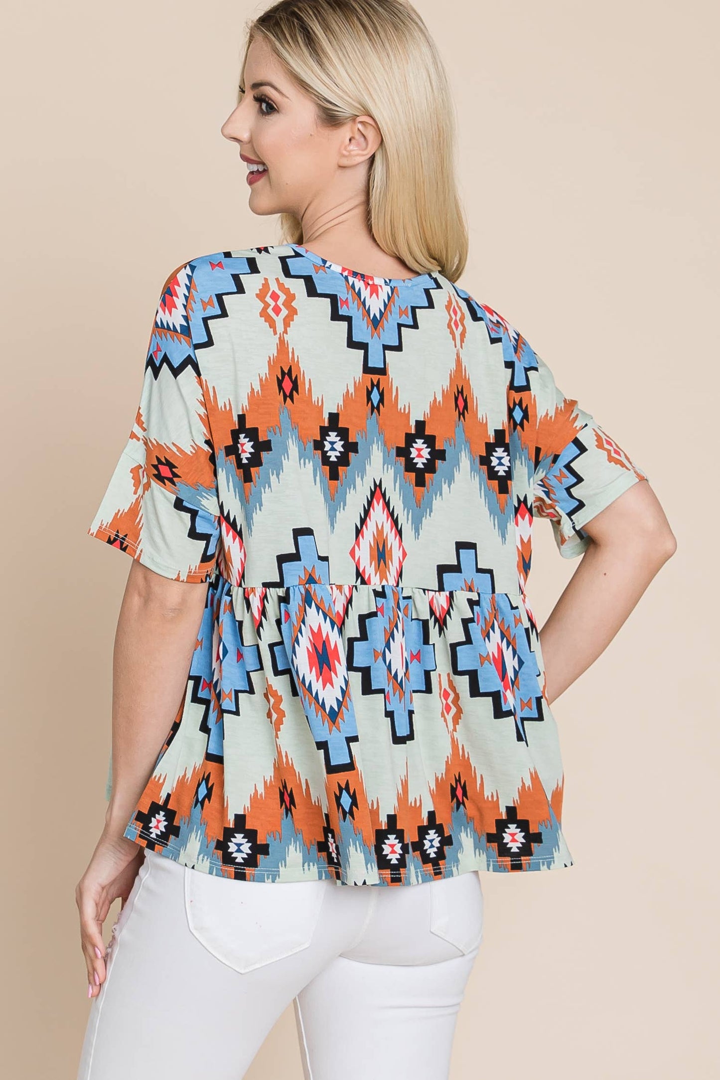 AZTEC PRINT PEPLUM TOP
