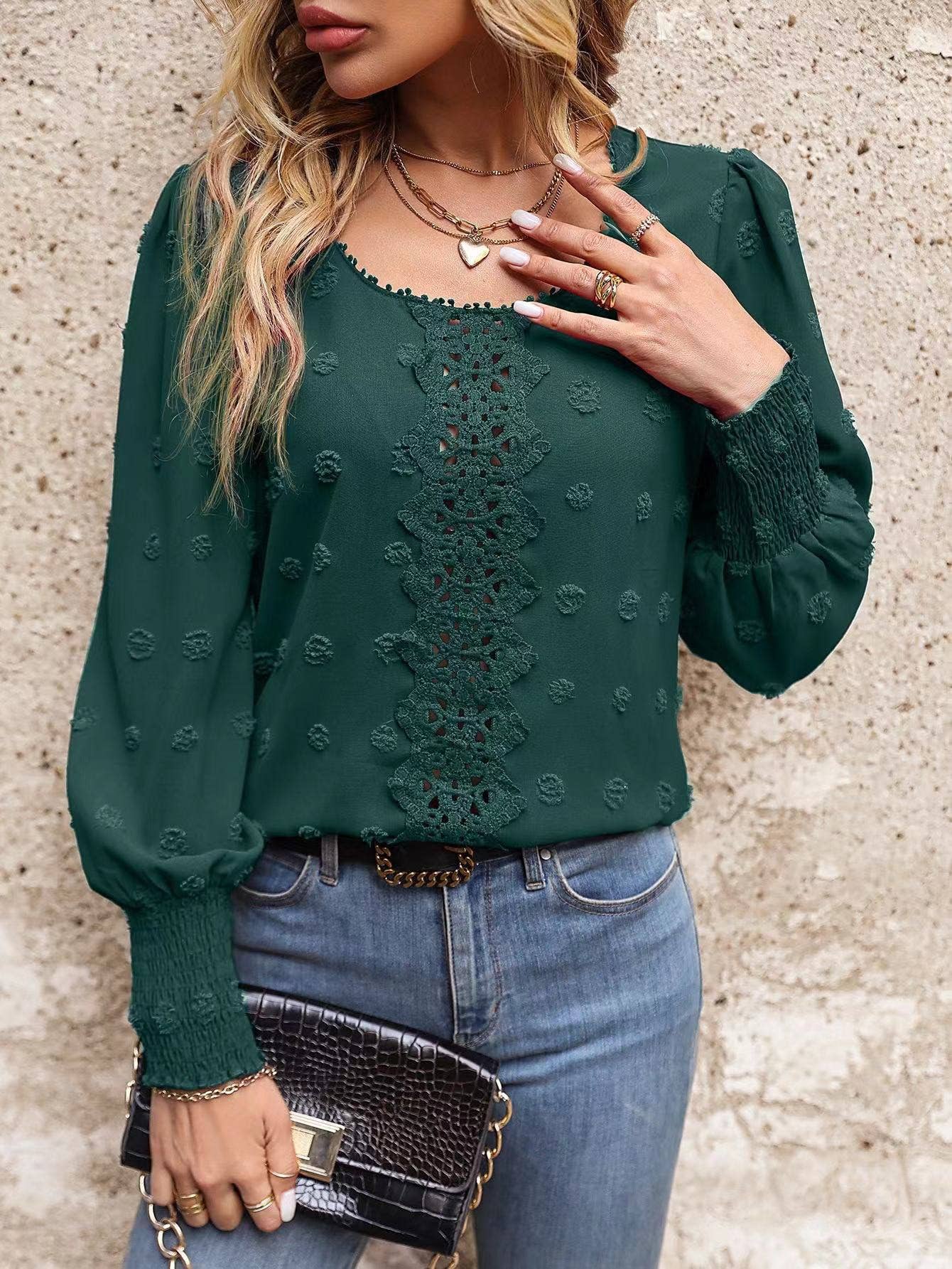 Swiss Dot Lantern Sleeve Top