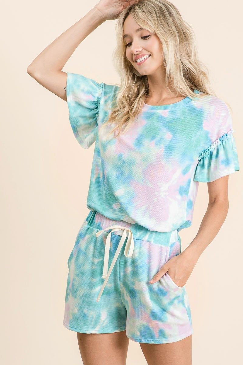 Tie Dye Textured Ruffle Set