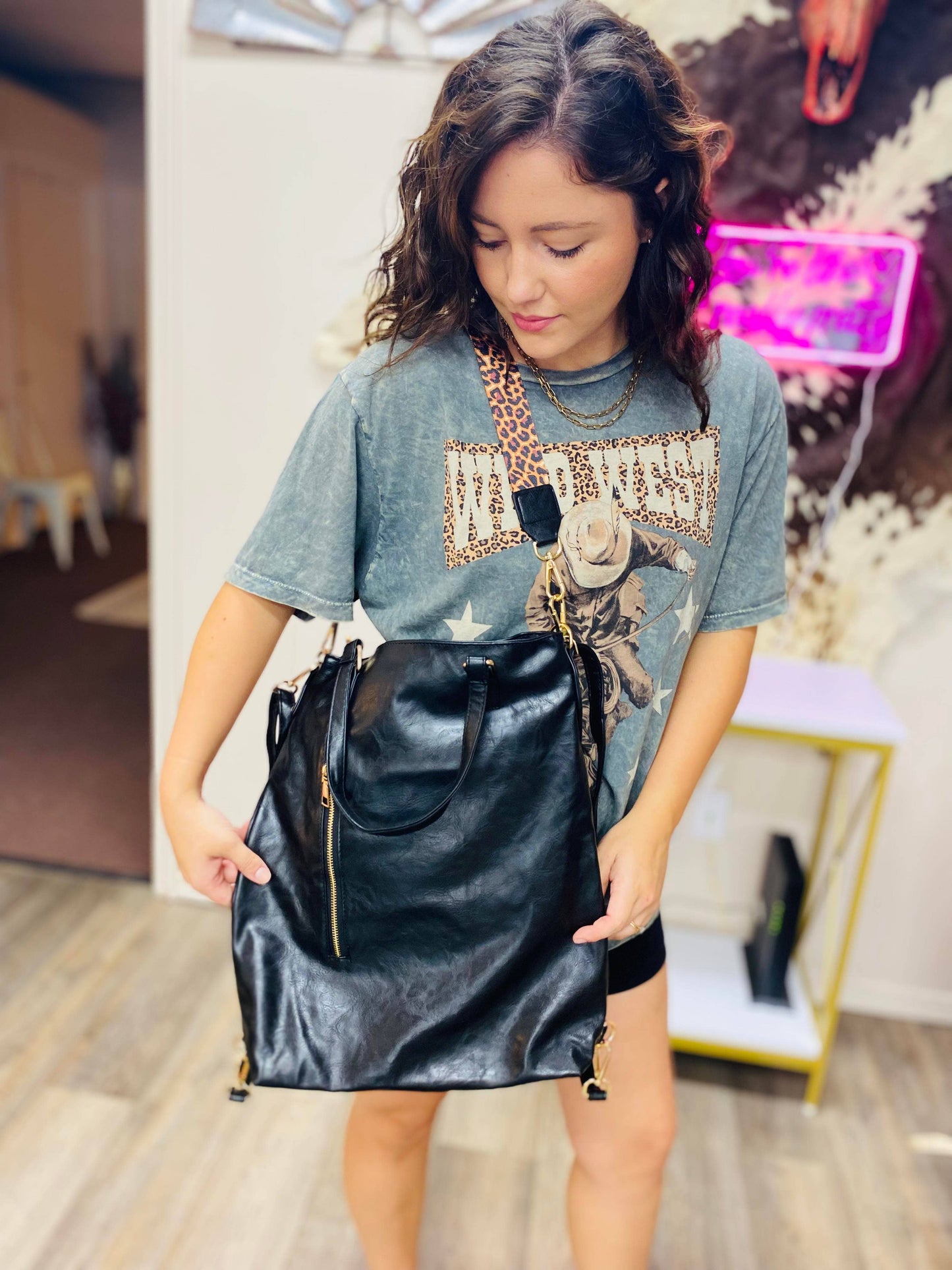 Vegan Leather Backpack Convertible Crossbody Bag