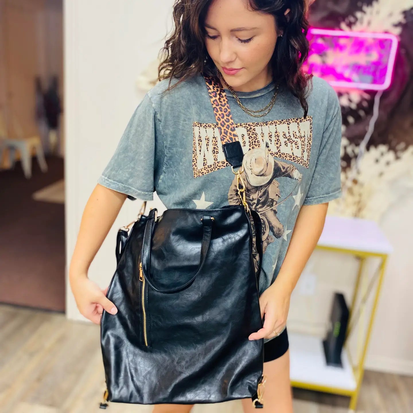 Leather Backpack Convertible Crossbody Bag