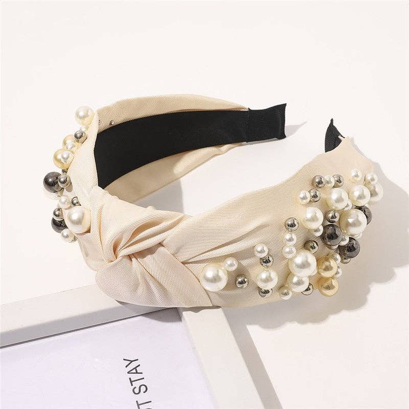 Elegant Wide Brims Pearls Knot Headband