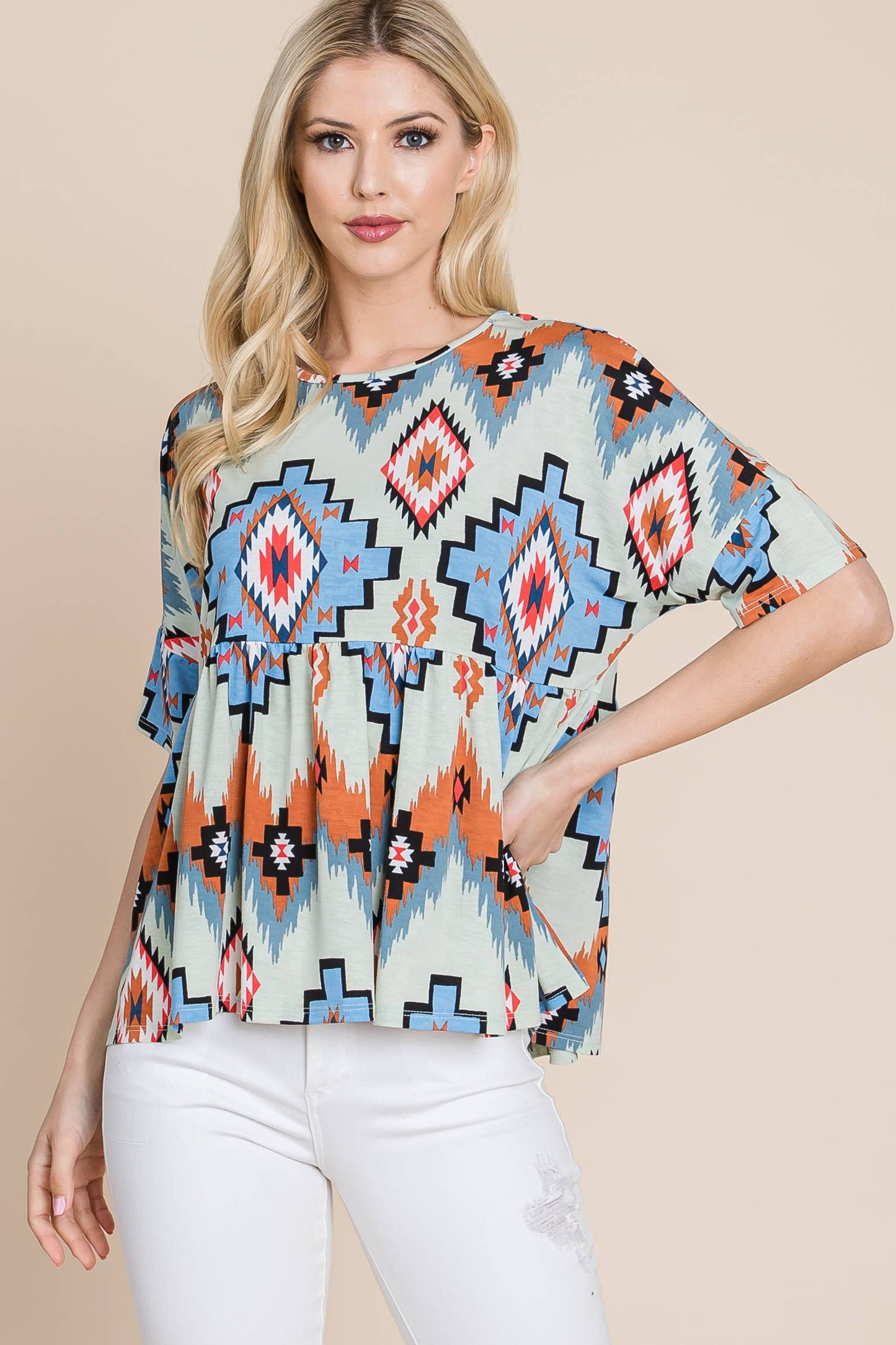 AZTEC PRINT PEPLUM TOP