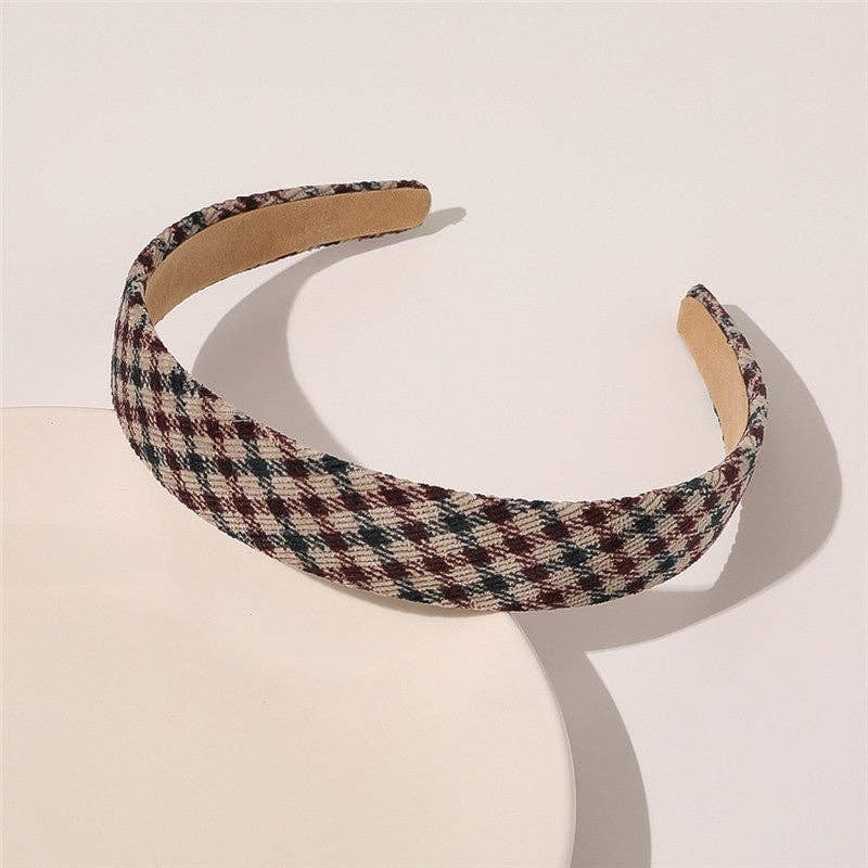 Retro Corduroy Floral Print Plaid Headband