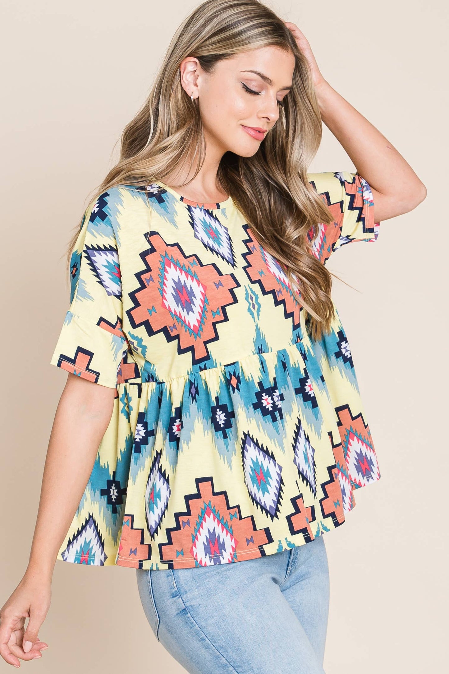 AZTEC PRINT PEPLUM TOP