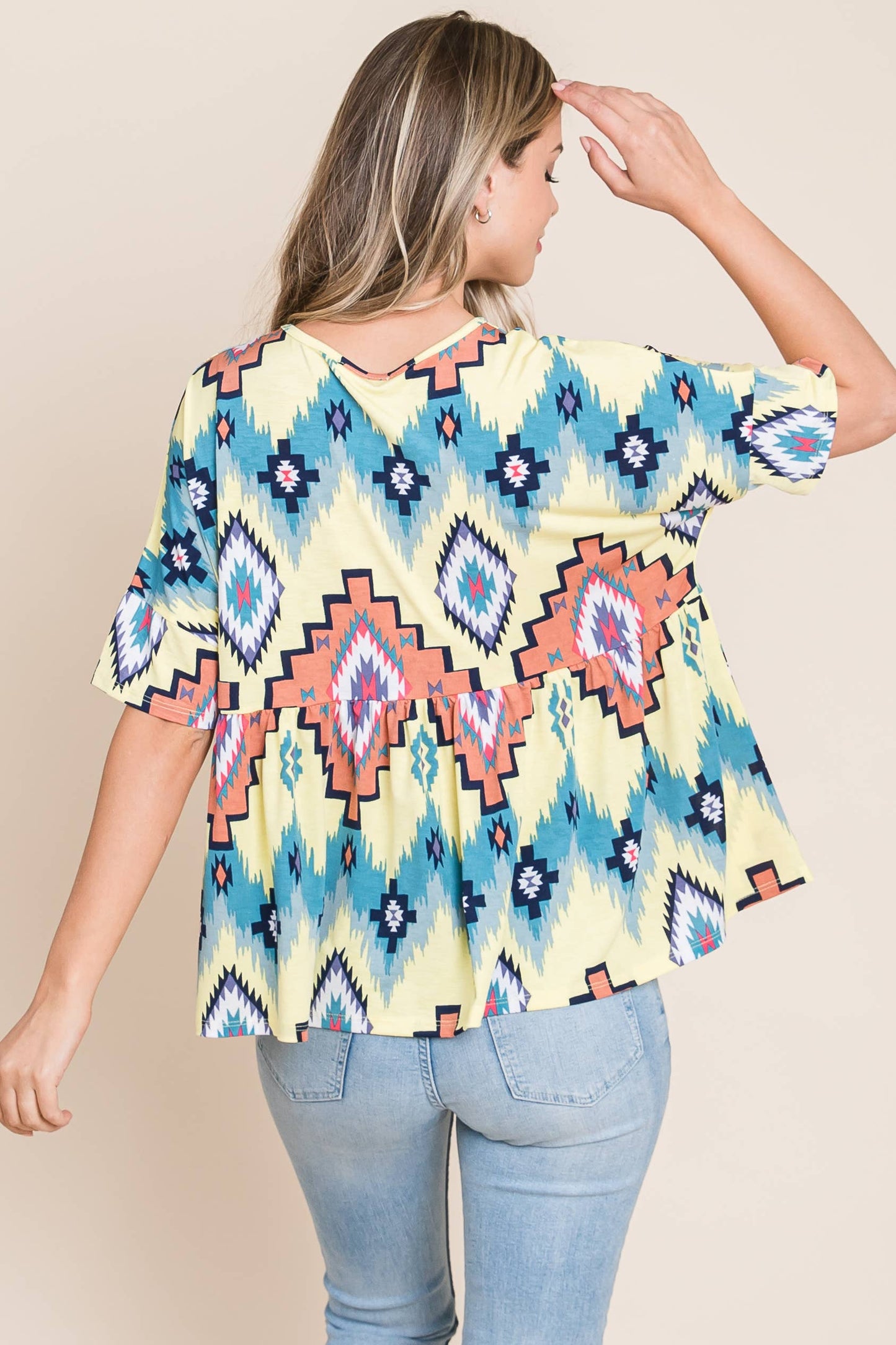 AZTEC PRINT PEPLUM TOP