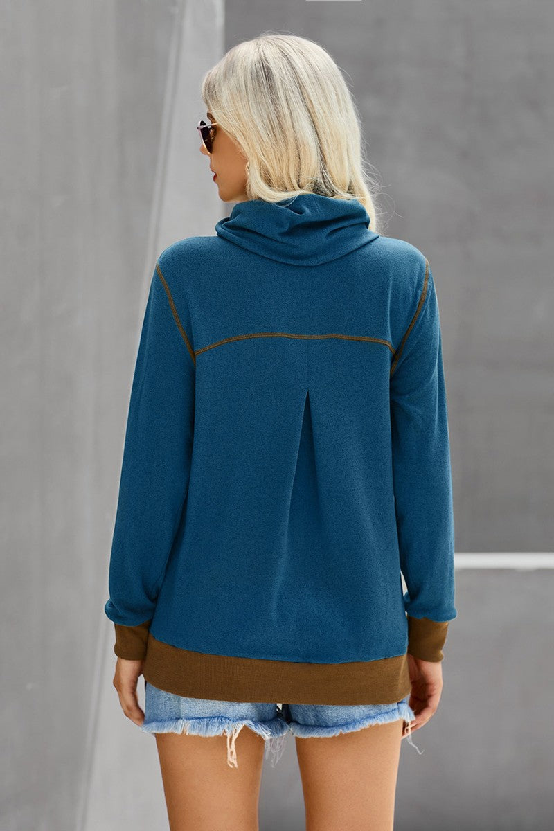 Cowl Neck Color Block Hoodie