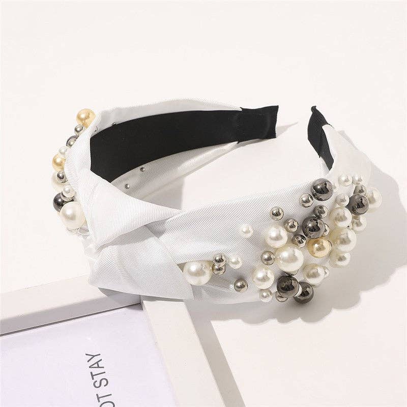 Elegant Wide Brims Pearls Knot Headband