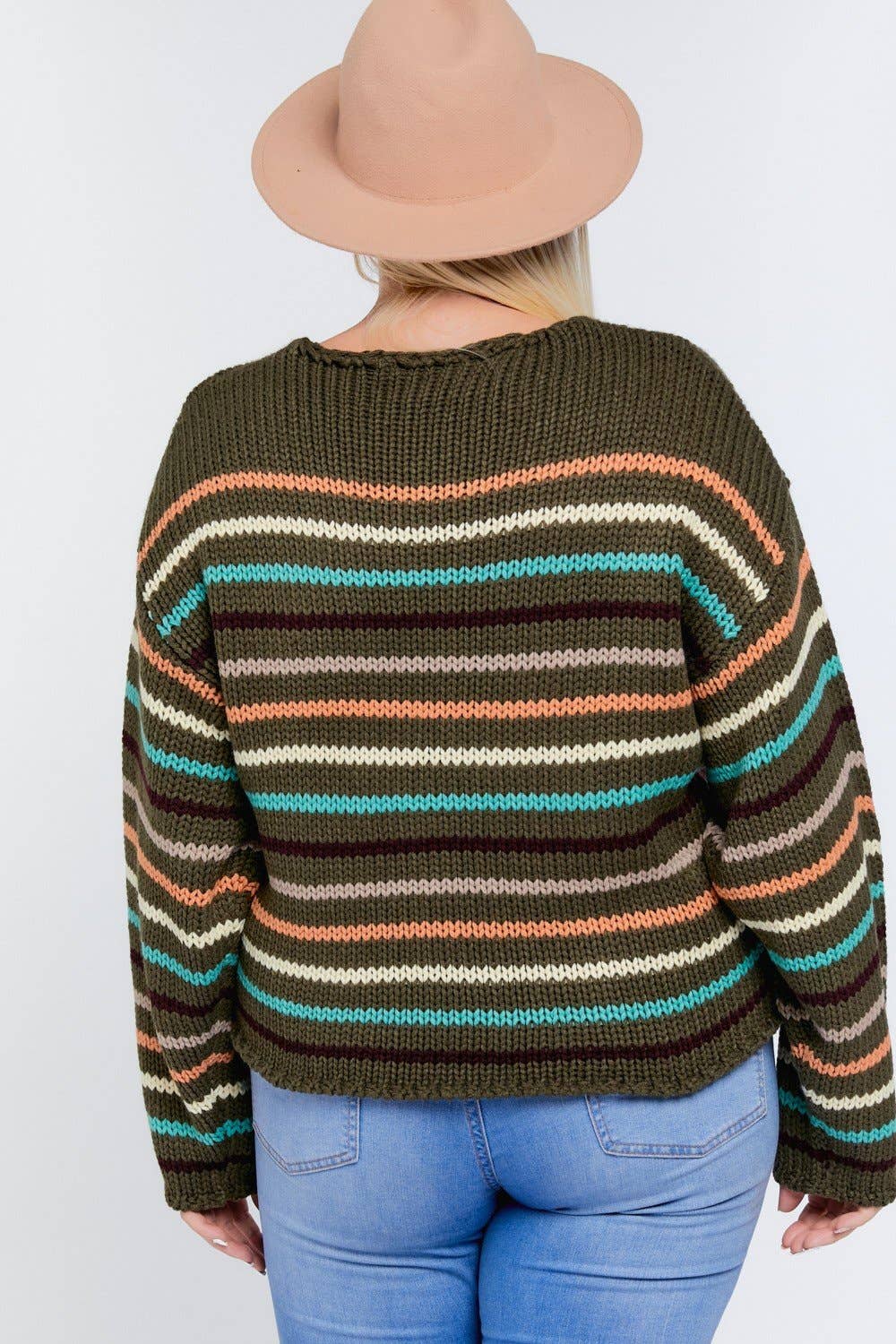 STRIPE ROUND NECK LONG SLEEVE KNIT SWEATER