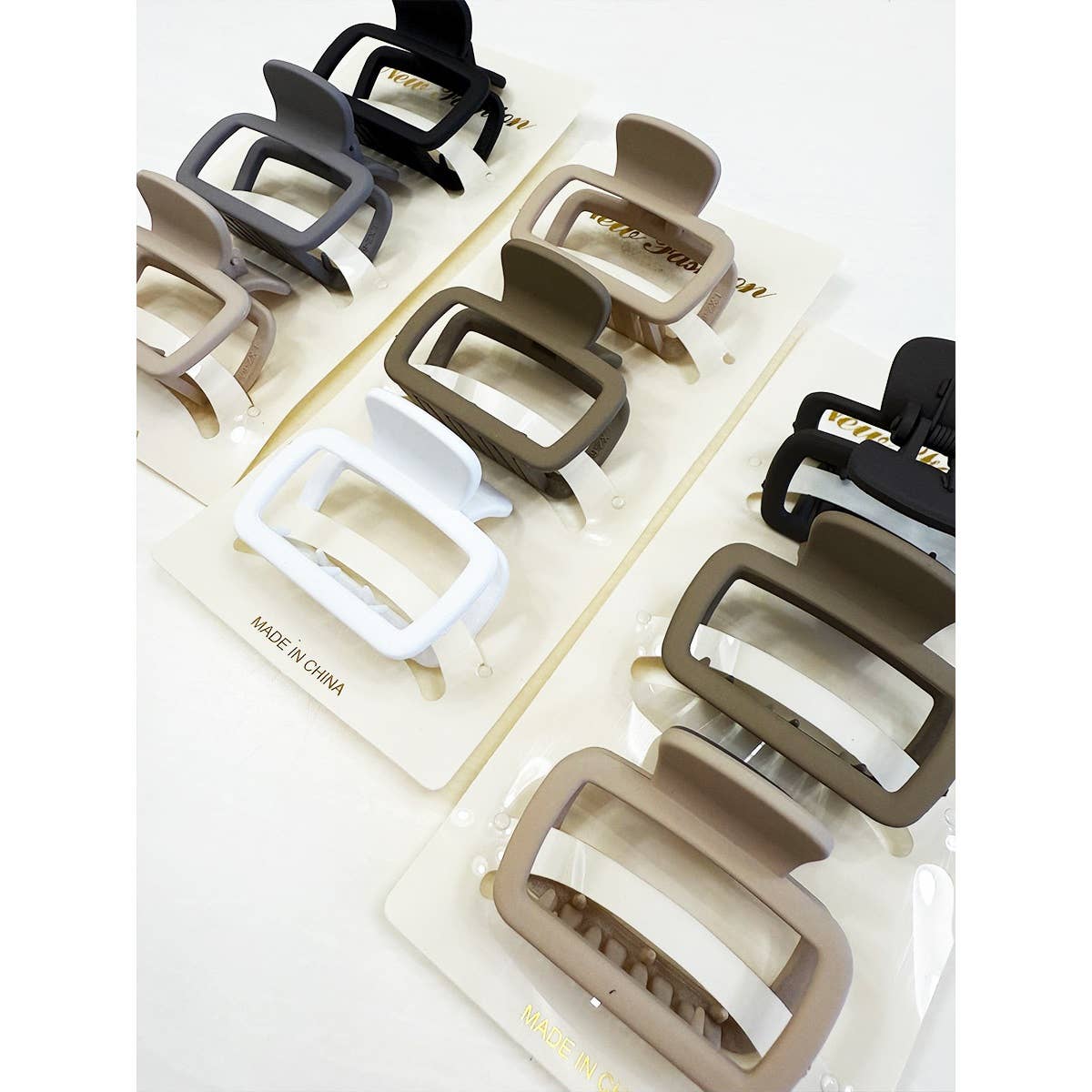 Neutral Color Medium Rectangle Hair Claw Set