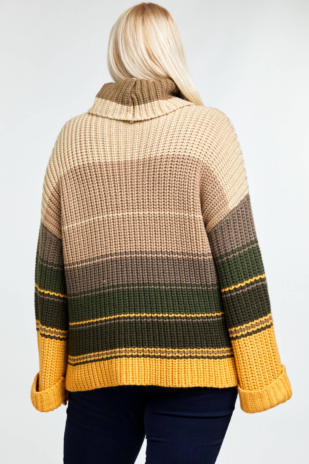COLOR BLOCK TURTLE NECK LONG SLEEVE SWEATER