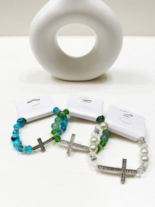 Rhinestone Cross Beaded Bracelet
