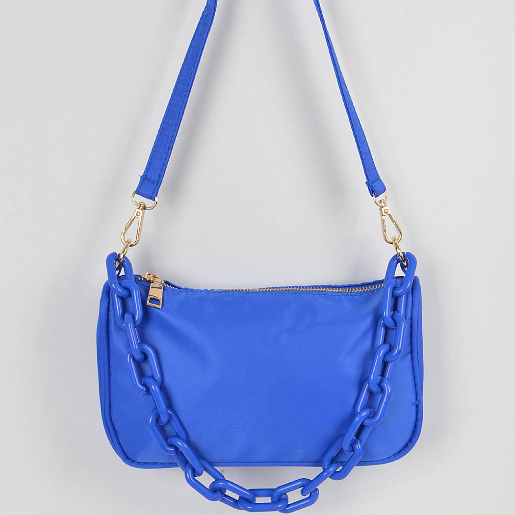 Nylon Shoulder Bag w/Acrylic Chain