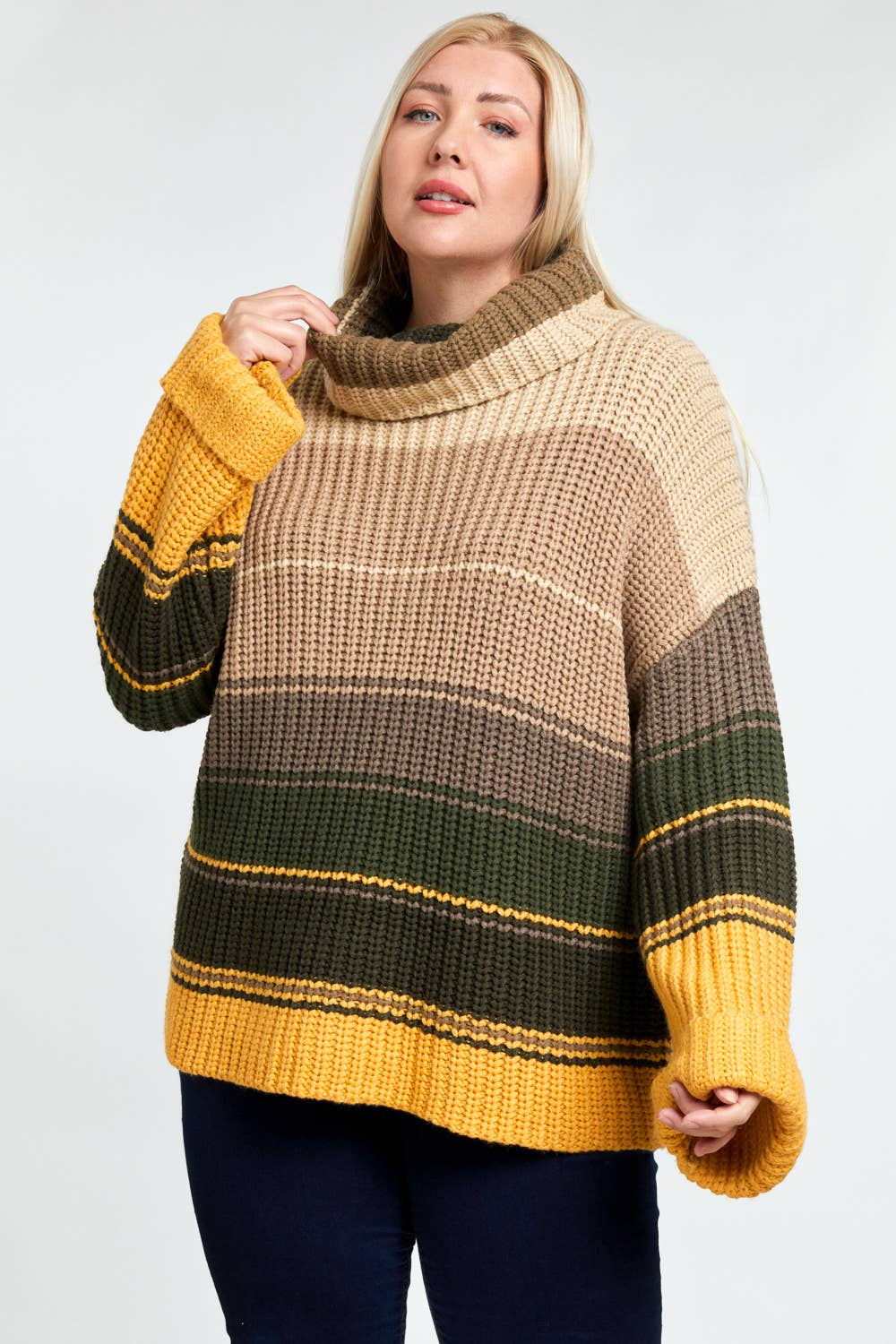 COLOR BLOCK TURTLE NECK LONG SLEEVE SWEATER