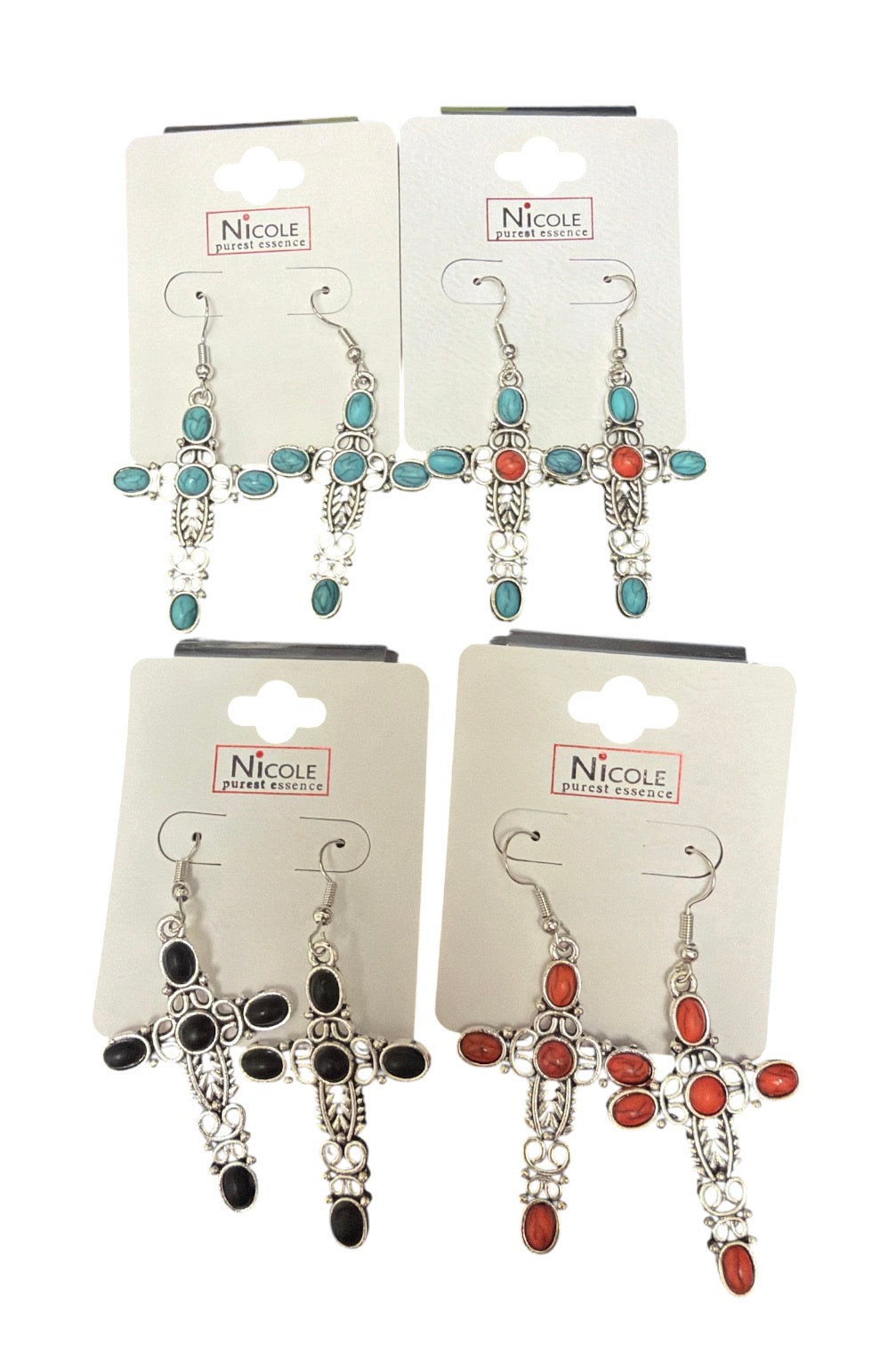 Crackled Stone Cross Earring