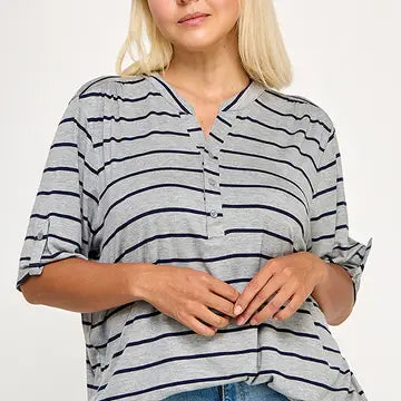 Striped Henley with Rolled Sleeve