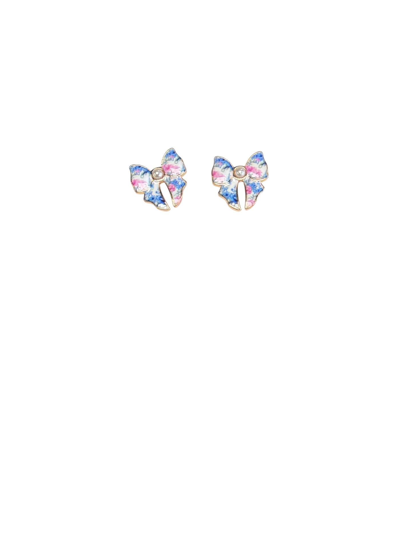Pink and Blue Bow Post Earring