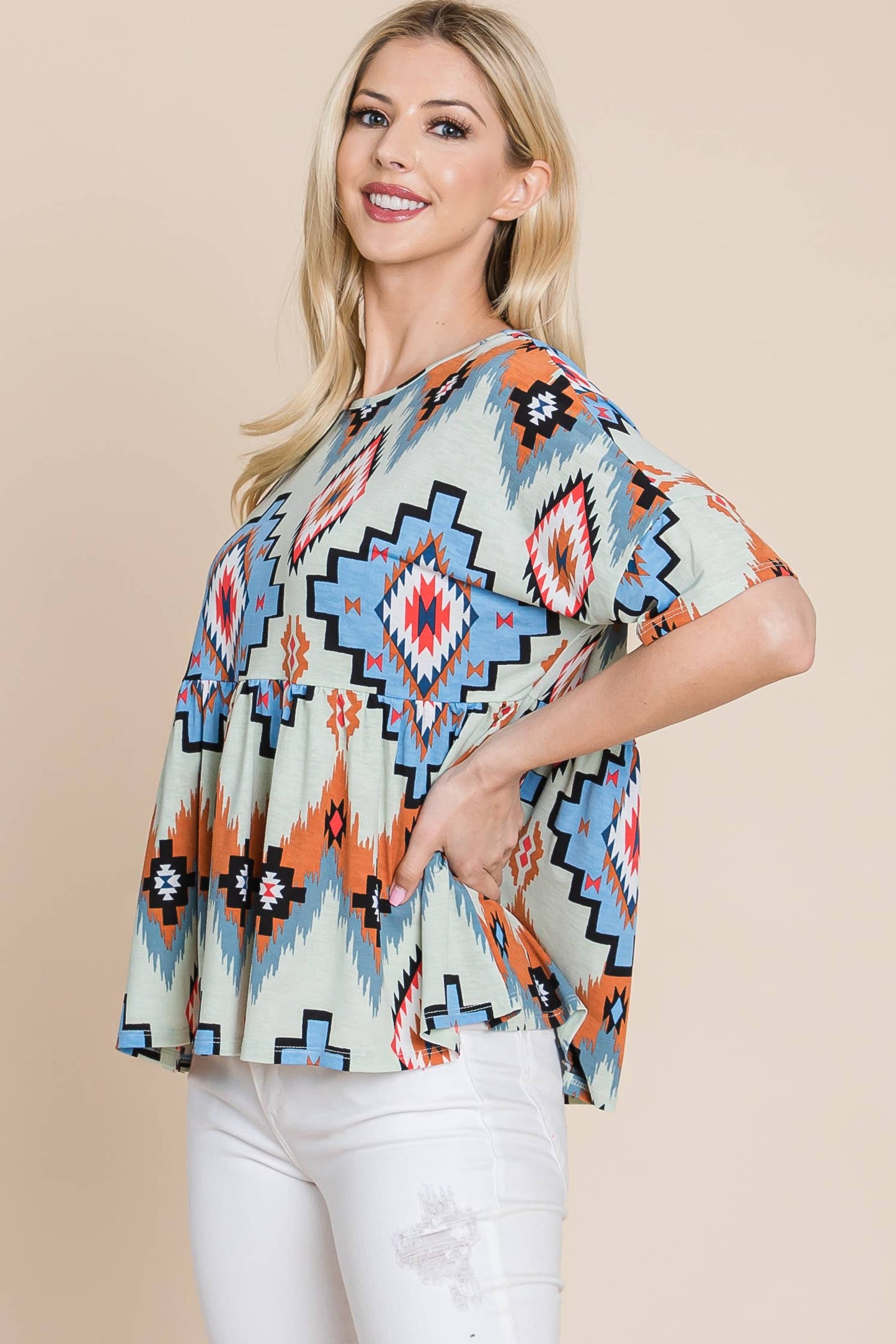 AZTEC PRINT PEPLUM TOP