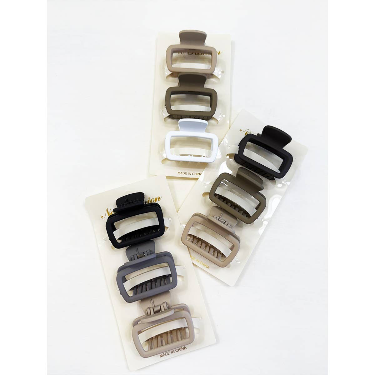 Neutral Color Medium Rectangle Hair Claw Set