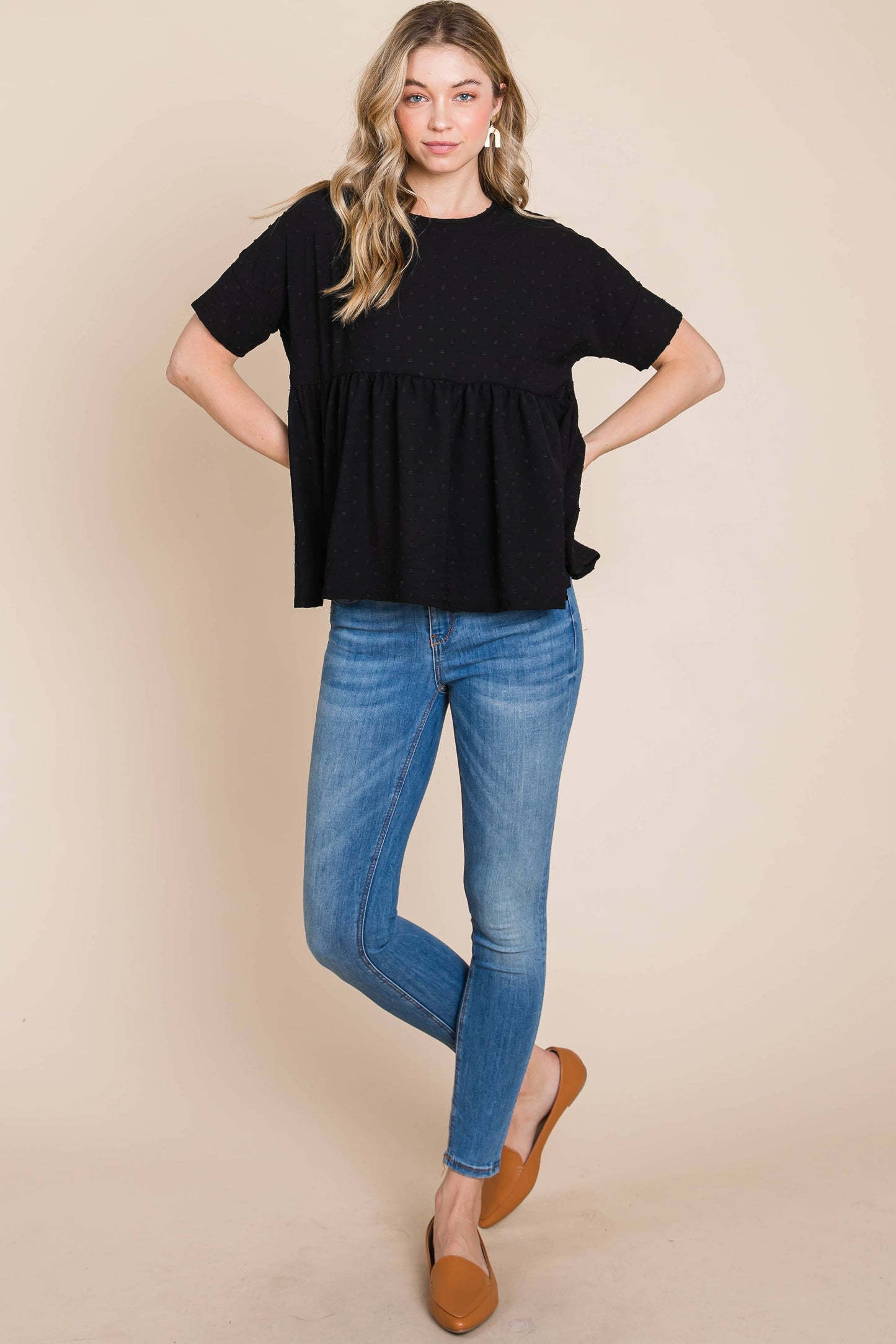 TEXTURED PEPLUM TOP