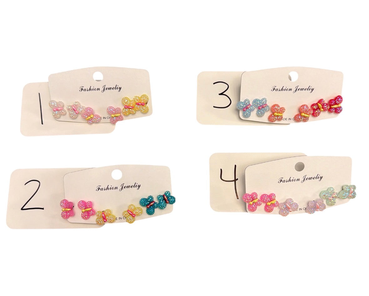 3pk Glitter Butterfly Earring