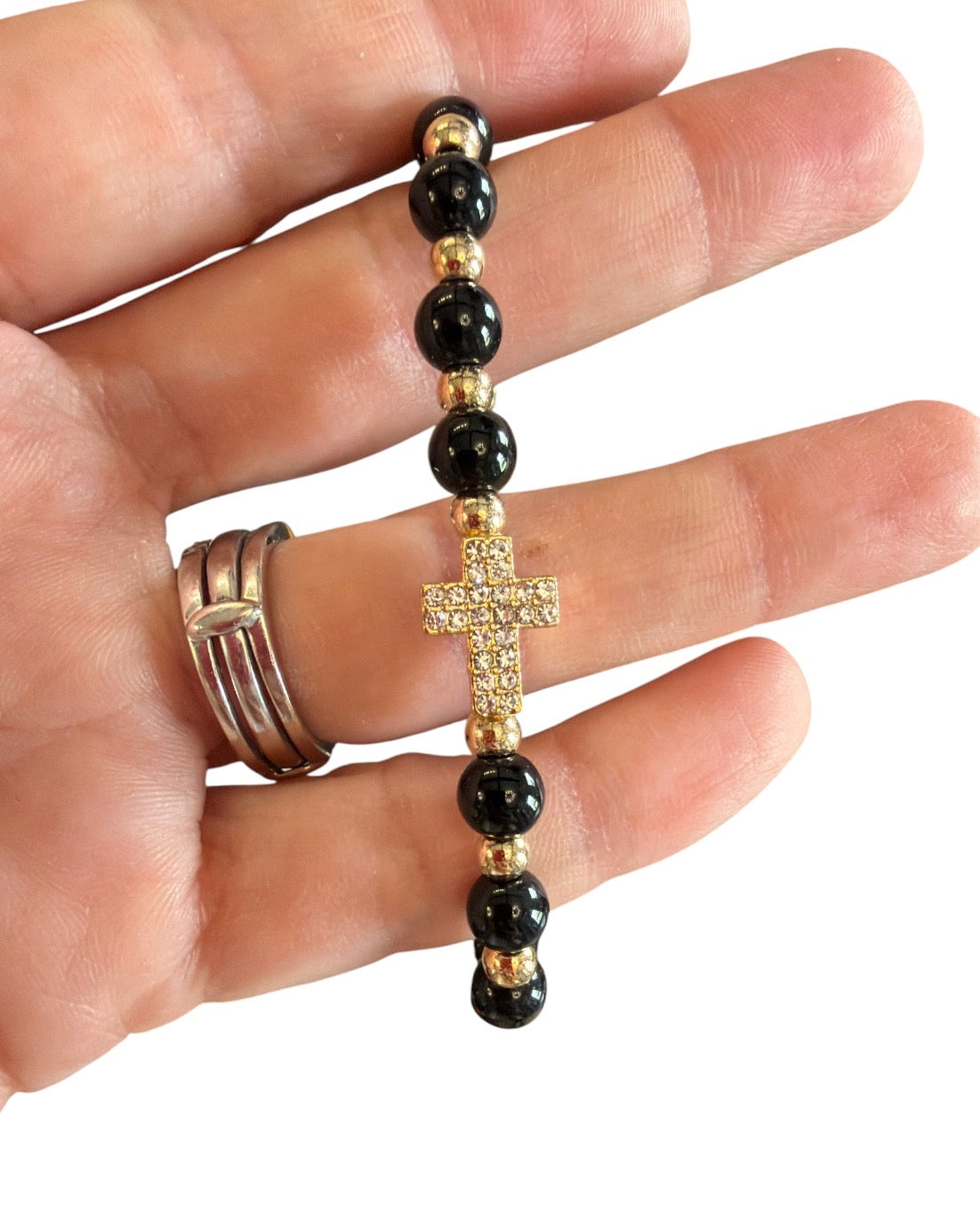 Gold and Black Pull String Cross Braclet