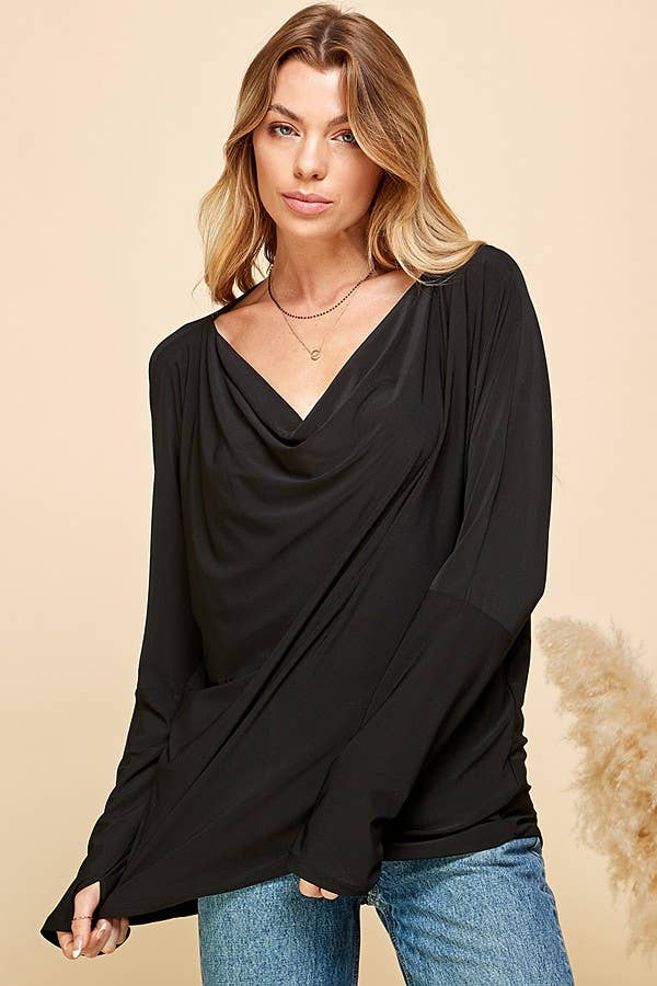 WIDE V NECK SOLID LOOSE TOP