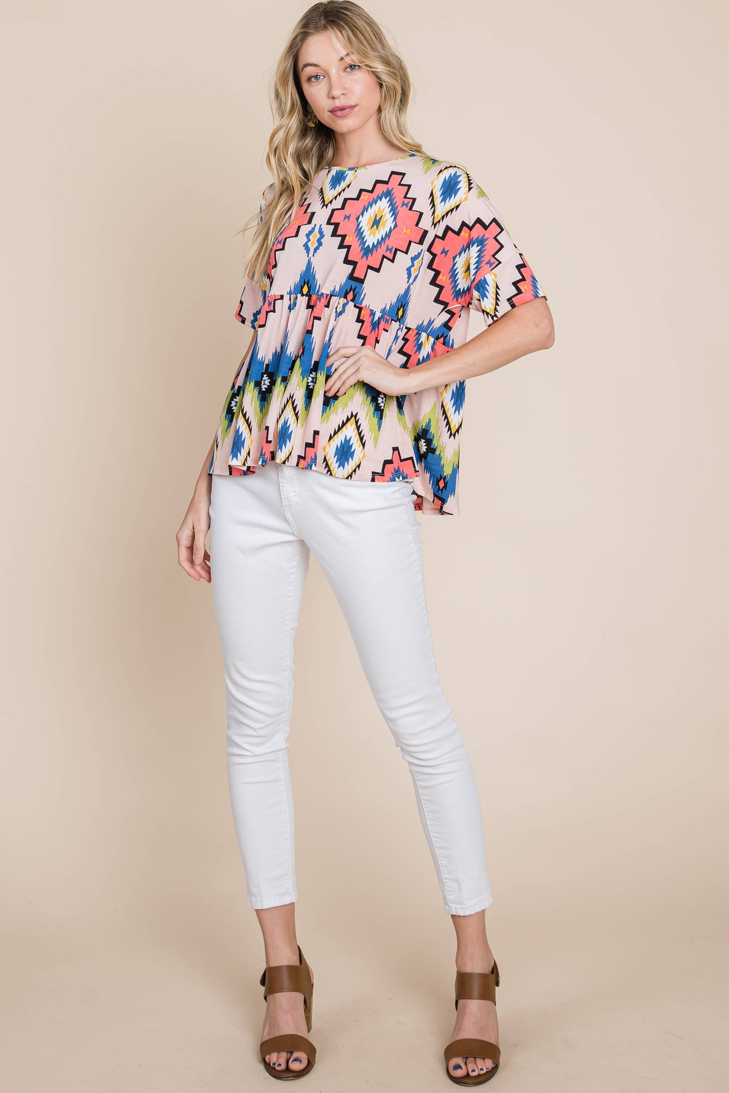 AZTEC PRINT PEPLUM TOP