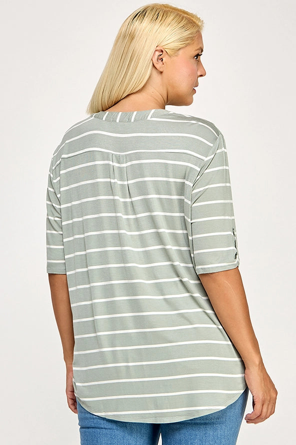 Striped Henley with Rolled Sleeve