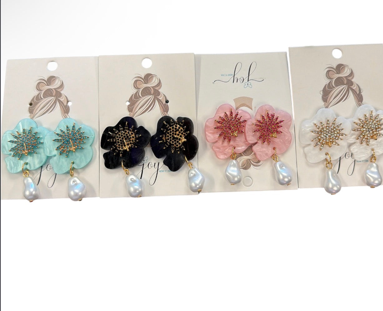 Bling Flower and Pearl Earring